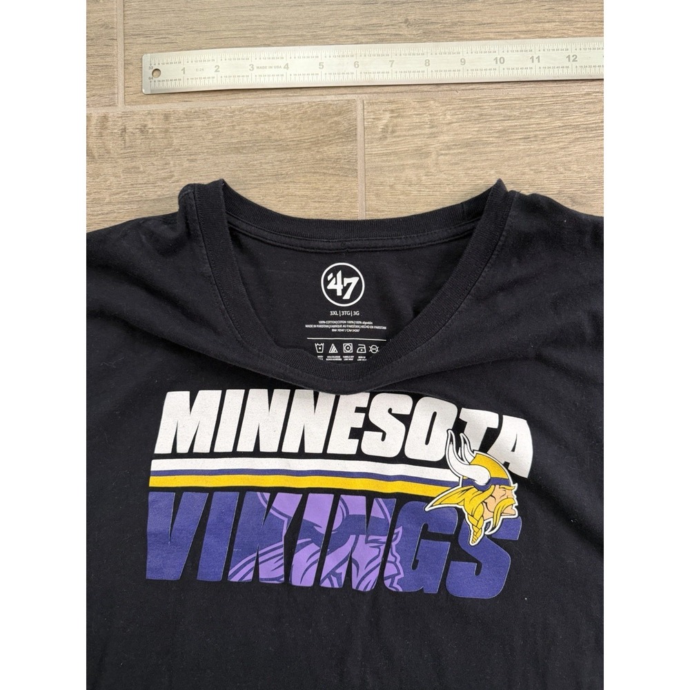 Minnesota Vikings Long Sleeve Shirt Mens 3XL Black NFL 47 Brand Graphic Tee - Picture 5 of 13